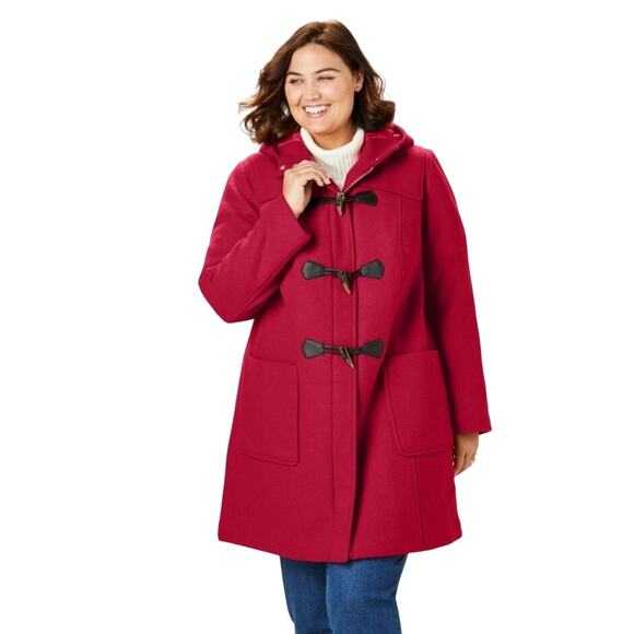Woman Within Jackets & Blazers - Woman Within Classic Hooded Wool Blend Duffle Coat Toggle Closure Women's 20W